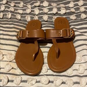 Brown Leather Sandals with Gold Buckle